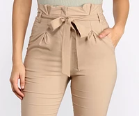 Tie Waist Skinny Paperbag Pants
