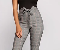 High Waist Tie Front Plaid Skinny Pants