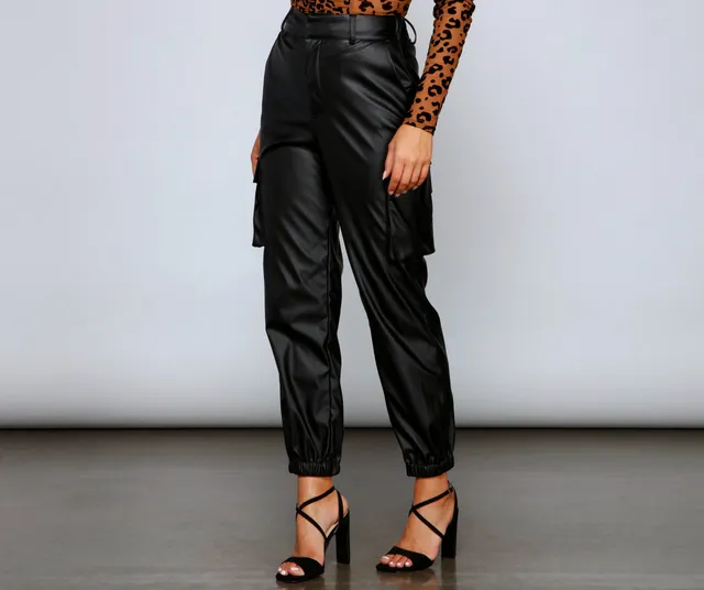 Kendra Tie Waist Vegan Leather Joggers