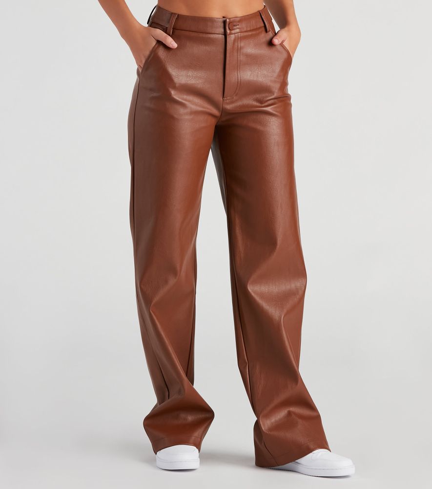 Sleek Faux Leather Straight-Leg Pants