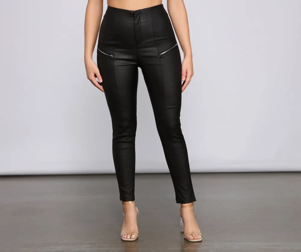 JEANIR Women's High Waist Skinny Leather Pants