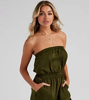 Sleek Strapless Satin Jumpsuit