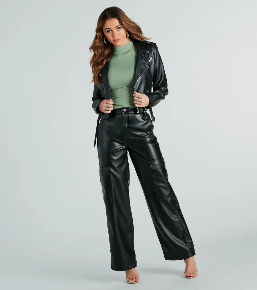 Faux Leather Wide Leg Pants  Clothes, Faux leather pants, Wide