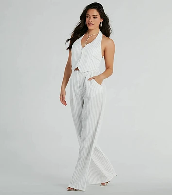 Getaway Vibes Wide-Leg Pinstripe Woven Jumpsuit