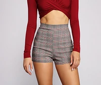 High Waist Plaid Dress Shorts