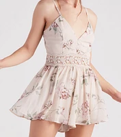 Floral Flow Chiffon Crochet Romper
