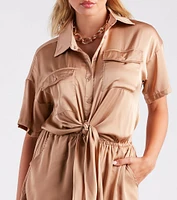 Chic Occasion Satin Collared Button-Down Romper