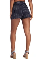Belted And Striped High Waist Shorts