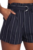 Belted And Striped High Waist Shorts