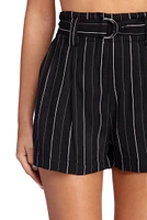 Belted And Striped High Waist Shorts