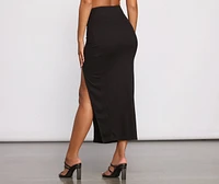 Ribbed High Slit Maxi Skirt