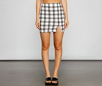 Perfection Plaid Side Slit Mini Skirt
