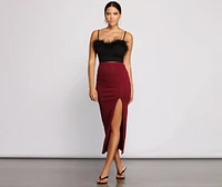 Ribbed High Slit Maxi Skirt