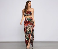 Tropical Palm Leaf High Slit Maxi Skirt