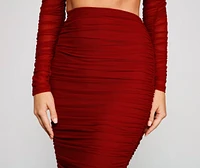 Moment For Mesh Ruched Midi Skirt