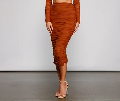 Moment For Mesh Ruched Midi Skirt