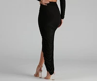 First Look Ruched Maxi Skirt