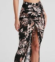 Island Flower High Slit Midi Skirt