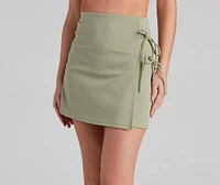 Lace Me Up Crepe Mini Skirt