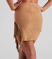 Faux Suede Fringe Mini Skirt