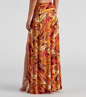 Retro Swirls Slit Maxi Skirt