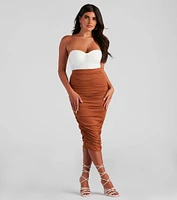 Gorgeous Silhouette Ruched Midi Skirt