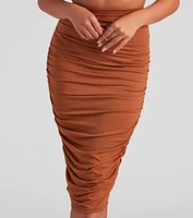 Gorgeous Silhouette Ruched Midi Skirt
