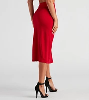 Set A Trend Crepe Slit Midi Skirt