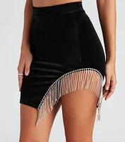 Sparkly Muse Rhinestone Fringe Velvet Mini Skirt