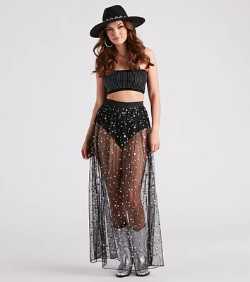 Starry-Eyed Sheer Mesh Maxi Skirt