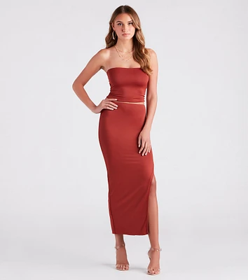 Smooth Silhouette Slit Midi Skirt