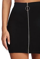 Zip Front Ponte Mini Skirt