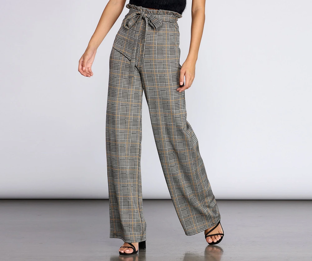 Paper Bag High Waist Plaid Trousers
