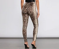 High Waist Satin Snake Leggings