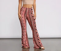 Boho Flair Floral Stripe Flare Pants
