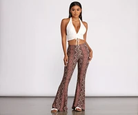 Boho Flair Floral Stripe Flare Pants