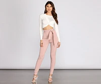 High Rise Tie Waist Skinny Pants