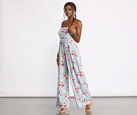 Tropical Floral Sleeveless Wide Leg Jumpsuit