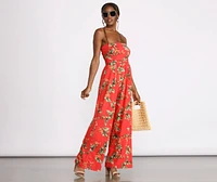 Tropical Floral Sleeveless Wide Leg Jumpsuit