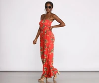 Tropical Floral Sleeveless Wide Leg Jumpsuit