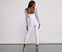 Mesh Long Sleeve Square Neck Catsuit
