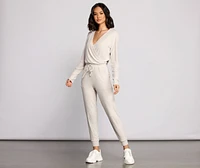 Feeling Casual Ribbed Surplice Jumpsuit