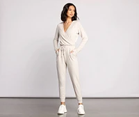 Feeling Casual Ribbed Surplice Jumpsuit
