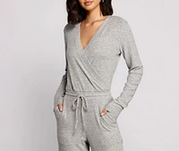 Feeling Casual Ribbed Surplice Jumpsuit