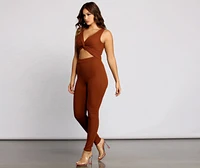 Trendy Twist Ribbed Knit Catsuit
