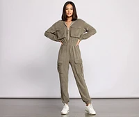 Zipped and Trendy Cargo Jumpsuit