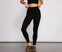 High Waist Basic Ribbed Knit Leggings