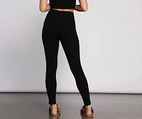 High Waist Basic Ribbed Knit Leggings