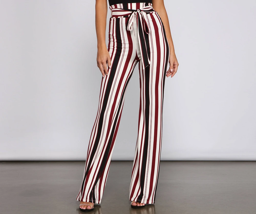 Striped And Stylish Tie-Waist Pants