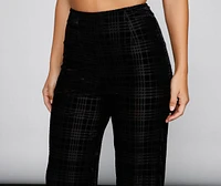 Velvet Plaid Burnout Flared Pants